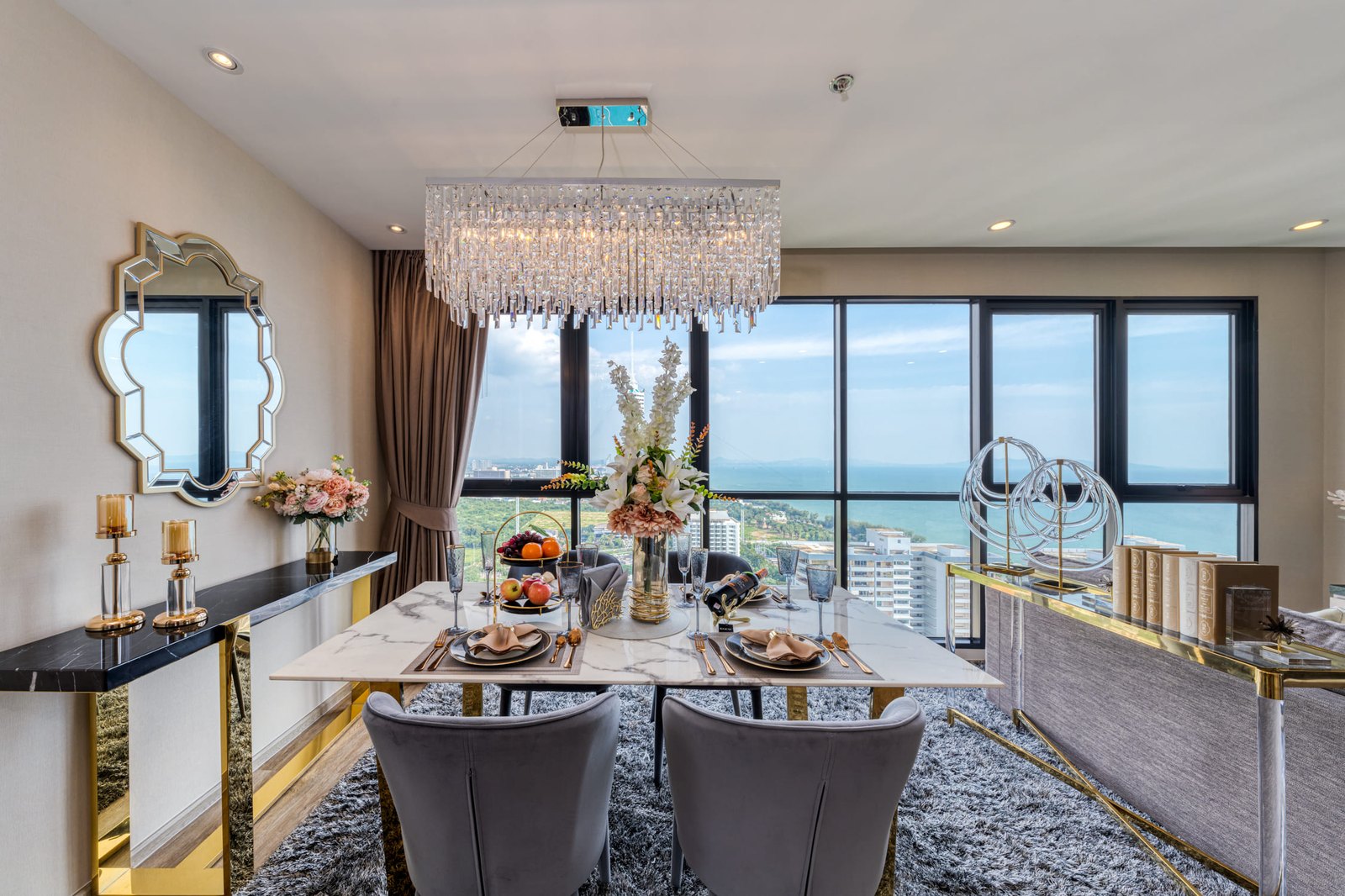 Two-bedroom living and dining area at The Panora Pattaya